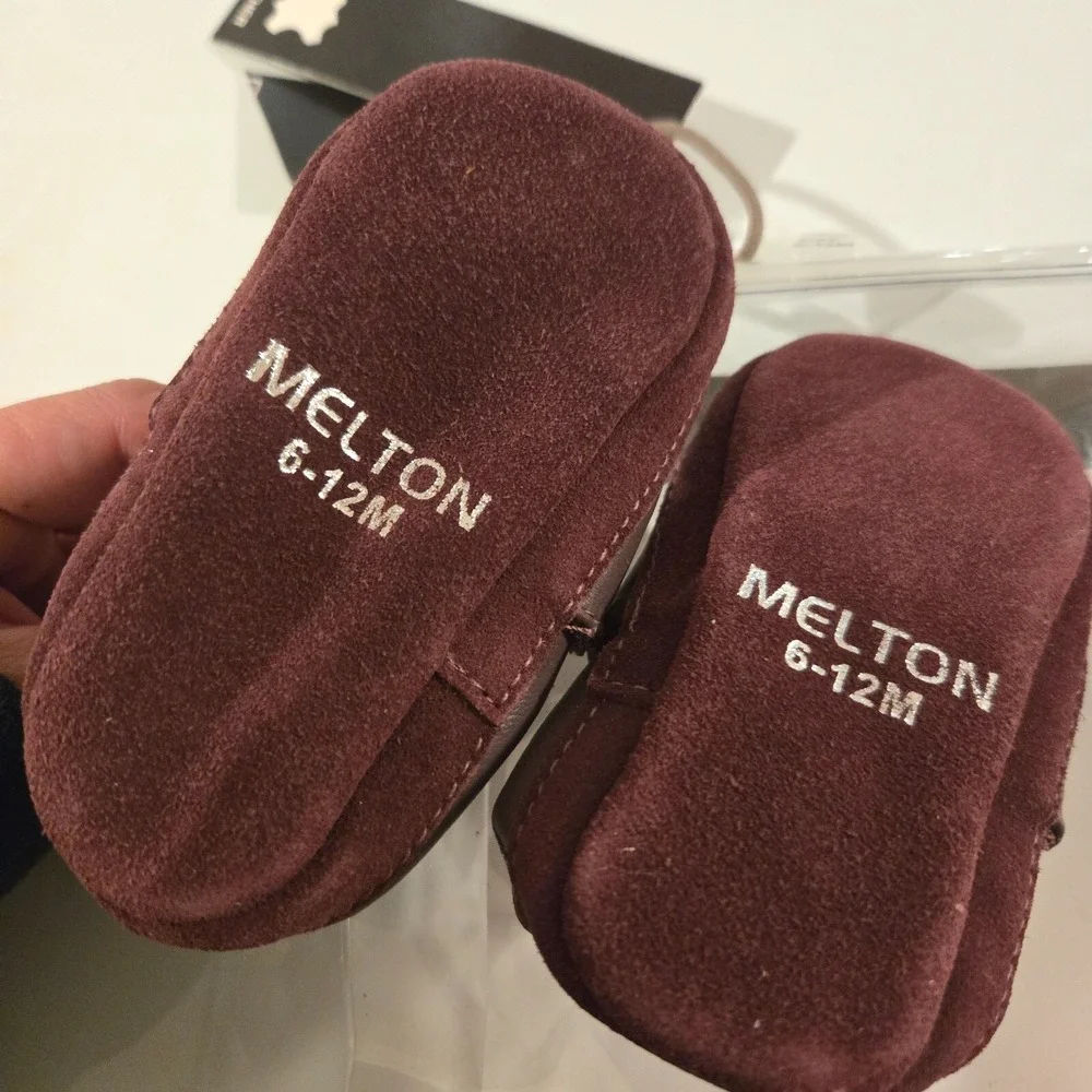 Melton Soft Leather Baby Shoes Eggplant– Elastic Ankle, Size‎ 0-6 Months NEW